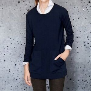 J. Crew Navy Blue Long-Sleeve 100% Merino Wool Sweater/Tunic - Size XXS